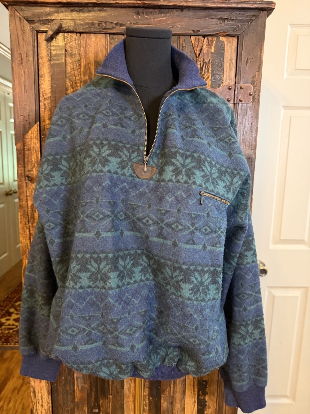 Vintage 90s L.L.Bean Wool Alpaca Nordic Sweater L Italy 1/4 zip lodge gorecore